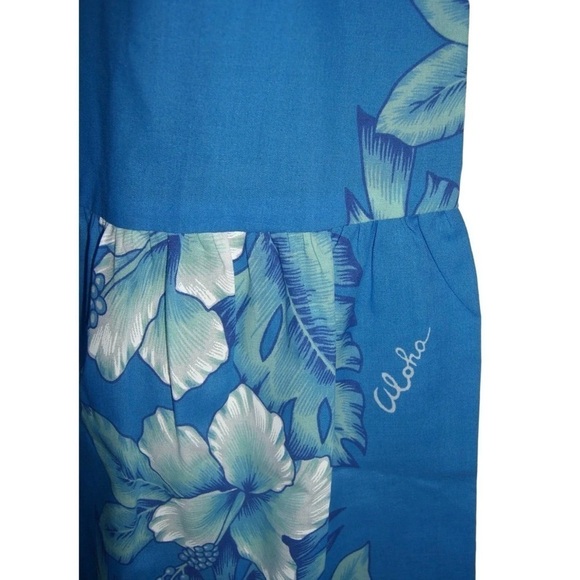 Vintage 80's Kalena Fashions Of Hawaii Dress Flower Blue MuMu Hibiscus Vacation - Picture 8 of 14